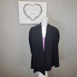 CAROL ROSE Black Textured Open Front Long Sleeve Cardigan‎ Womens